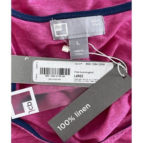 JCP Pink Hummingbird Racerback Tank Top Womens Linen Top Size Large NWT - Picture 5 of 6
